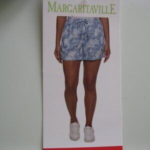 Margaritaville Island Reserve Women  Linen Blend Shorts blue tropical floral M